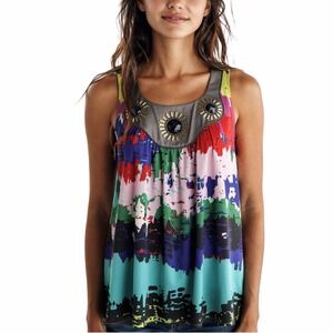 Anthropologie JALOUX Silk Beaded Halter Tank Top Size S Multicolor Y2K 2000s
